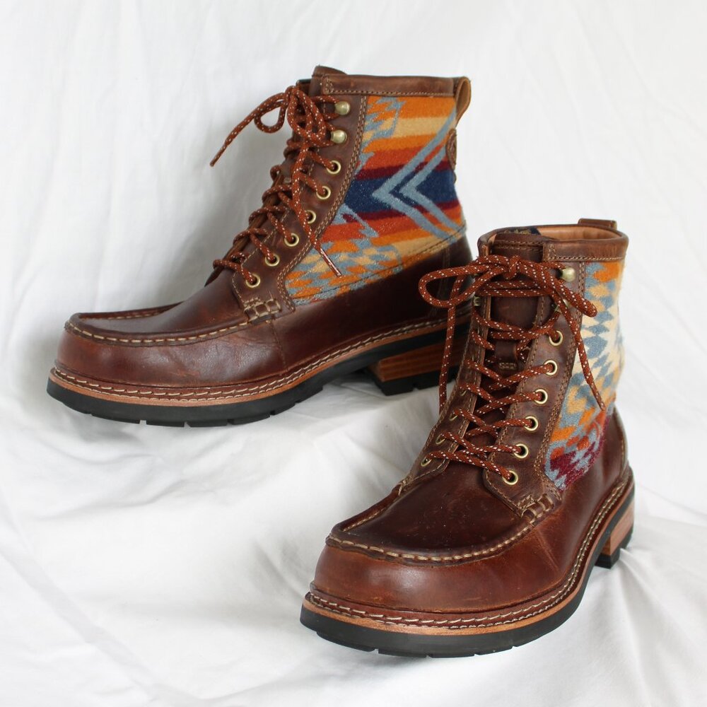 Pendelton Clarks leather wool Aztec blanket Ottawa Peak Boot Hiking lace up 9 - Picture 3 of 11